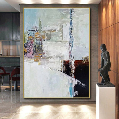 Unique Abstract Art White, Black & Pastel Multilayered, Acrylic Modern Art Painting HS214