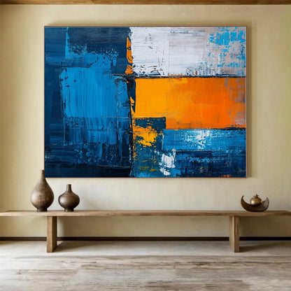 Huge Size Blue and Orange Abstract Geometric Painting WB068