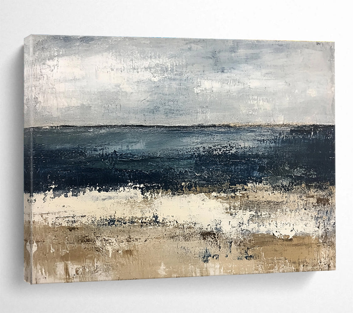 Contemporary Abstract Painting with Gray, Blue and Beige Colors, Seaside Abstract Theme WB309