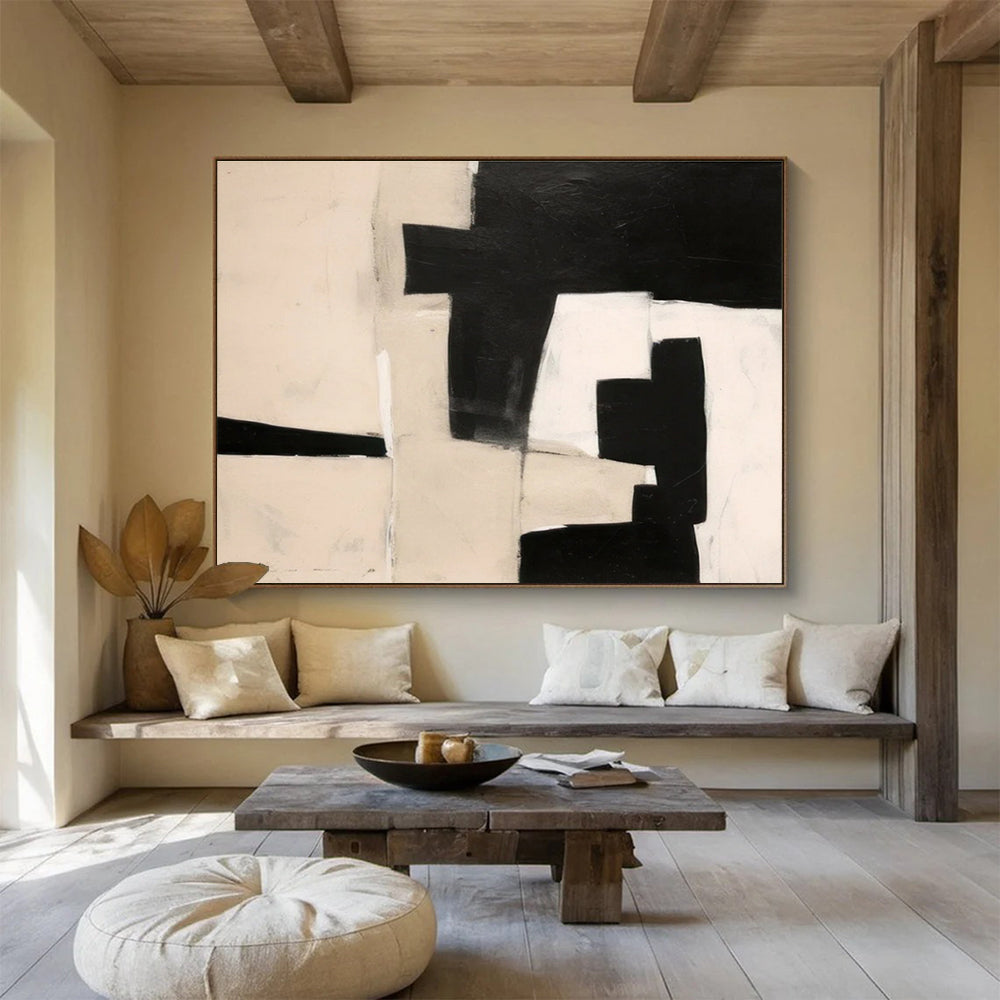 Oversized Canvas Art Black and White Abstract Geometric Painting WB202