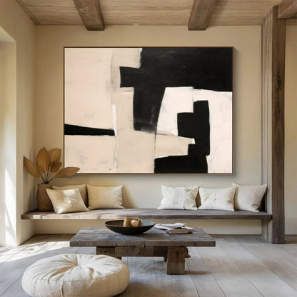 Oversized Canvas Art Black and White Abstract Geometric Painting WB202