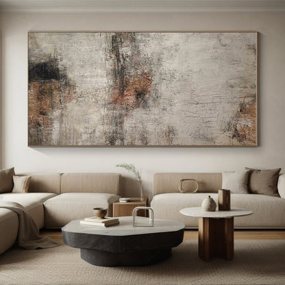 Large Painting In Living Room Gray, Brown, and Black Textured Abstract Art HS629