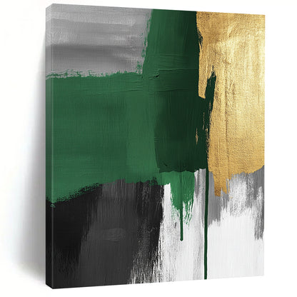 Handmade Art Green, Gold, and Gray Abstract Expressionist Art HS197