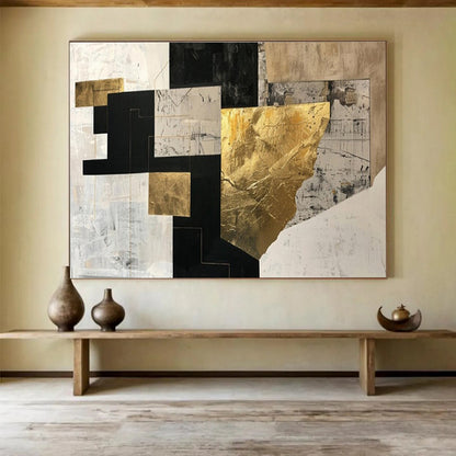 Black, White, Gold Abstract Geometric Art For Sale WB396