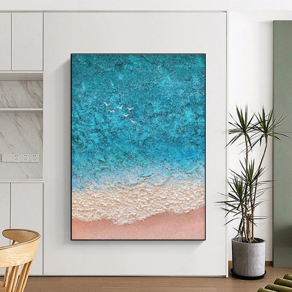 Oversized Abstract Wall Art with Gray, Beige and Blue Colors, Textured Abstract Theme HS497