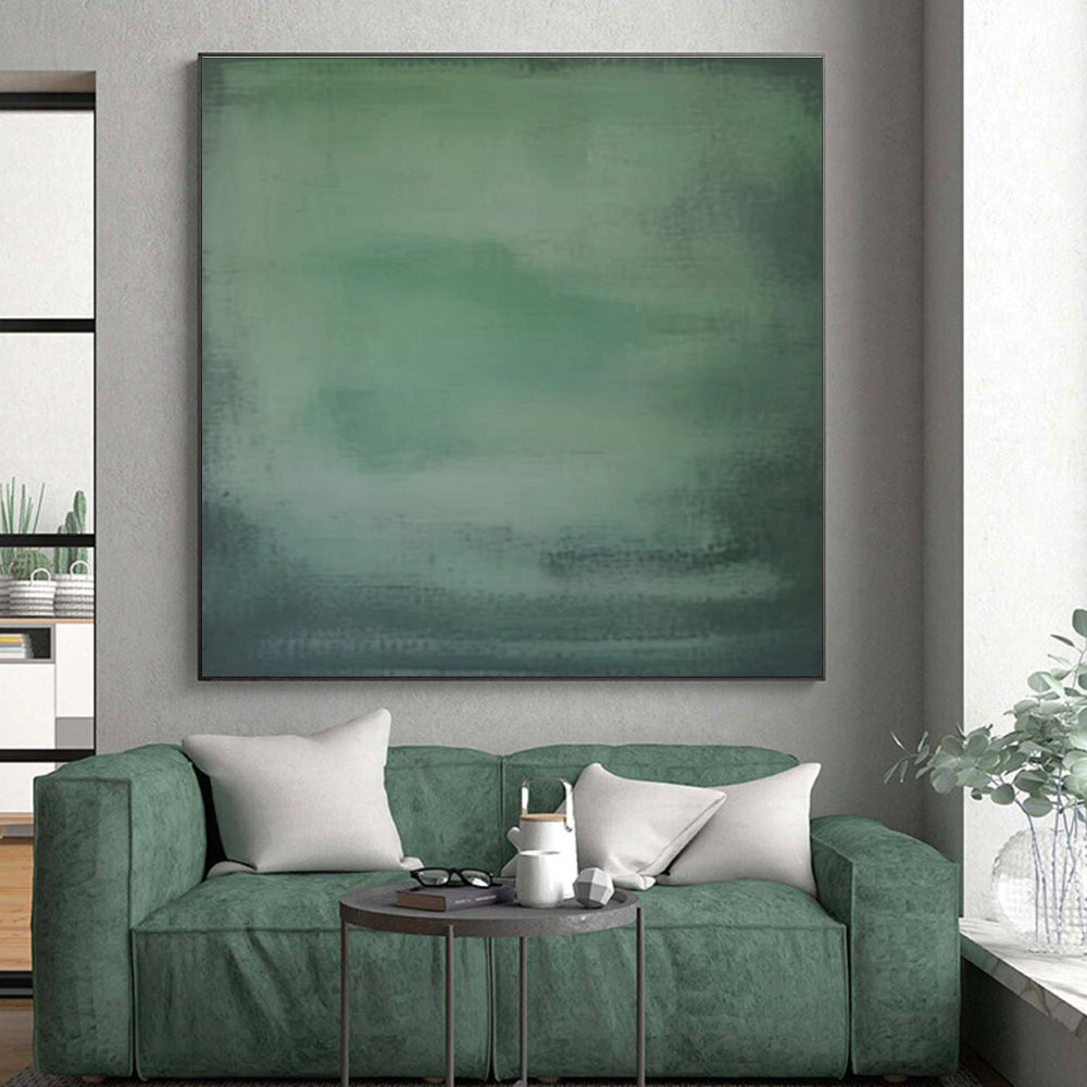Hand-Painted Unique Abstract Art with Shades of Green, Soft Blurry Textures - Acrylic Modern Art Painting HS501