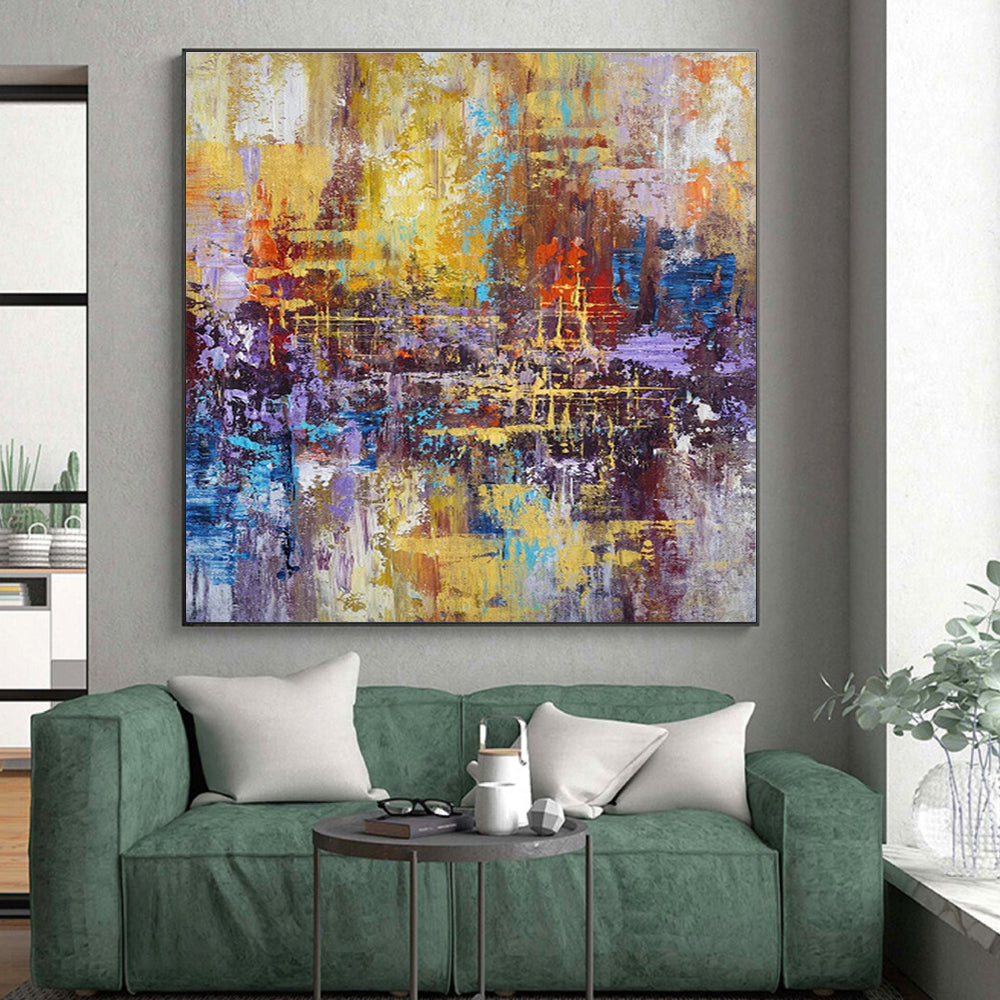 Oversized Abstract Wall Art with Yellow, Blue, Red, Purple and Brown Colors, Dynamic Abstract Theme HS485