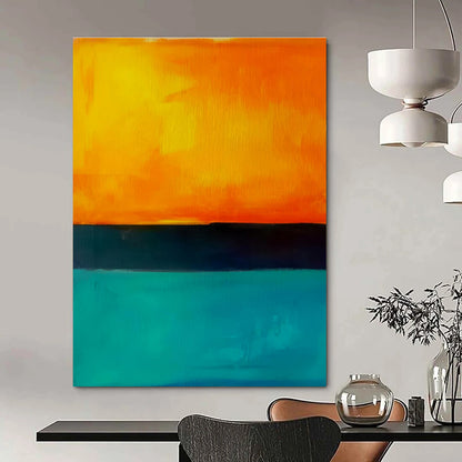 Orange, Teal, and Black Abstract Sunset Seaside Painting For Sale WS498