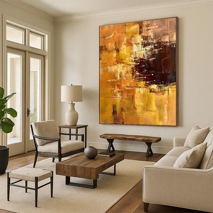 Unique Abstract Art Orange & Brown Textured Abstract, Large Contemporary Wall Art HS350