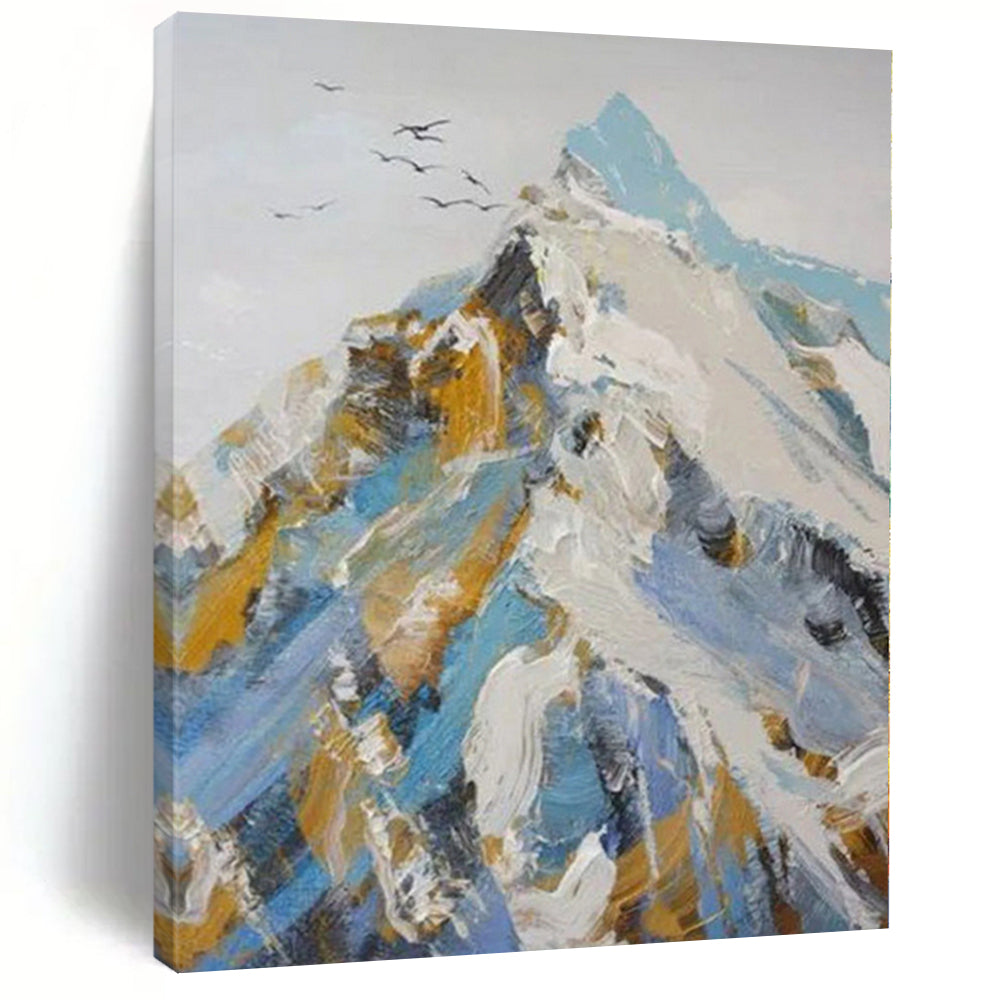 Blue, Gold, White Abstract Mountain Art For Living Room and Study WS417