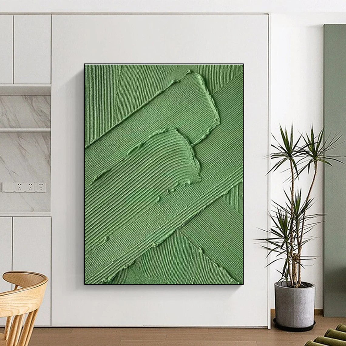 Unique Abstract Art Green Textured Abstract, Large Contemporary Wall Art HS340