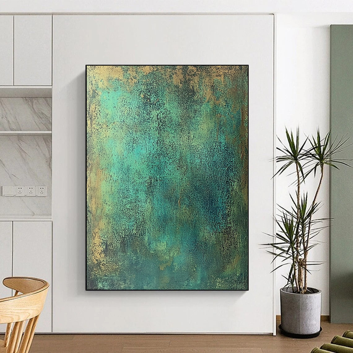 Acrylic Modern Art Paintings Teal and Gold Textured Abstract Art HS177