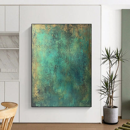 Acrylic Modern Art Paintings Teal and Gold Textured Abstract Art HS177