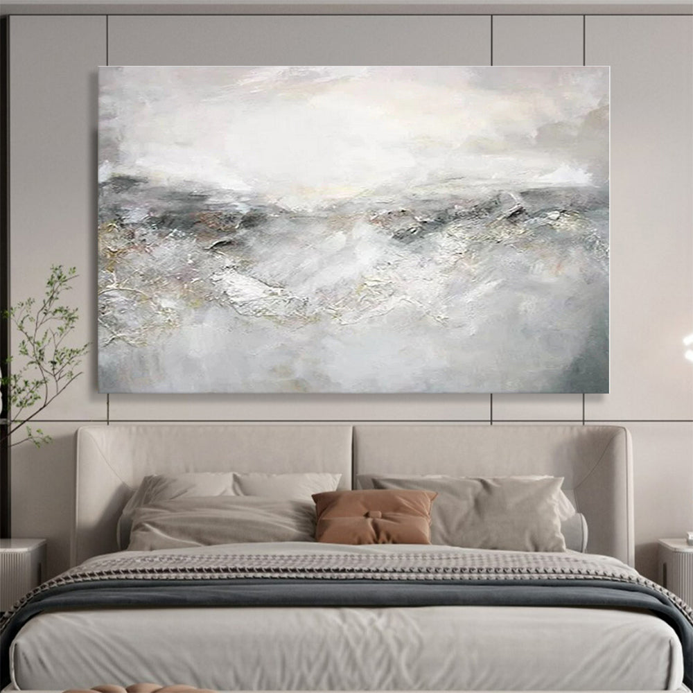 Huge Size Gray and White Abstract Misty Landscape Painting WB107