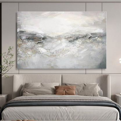 Huge Size Gray and White Abstract Misty Landscape Painting WB107