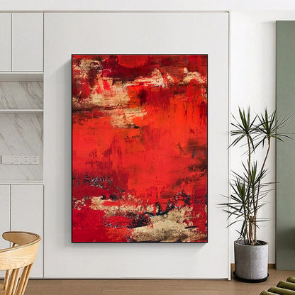 Gaint Canvas Art Red & Gold Textured Abstract, Oversized Abstract Wall Art HS455