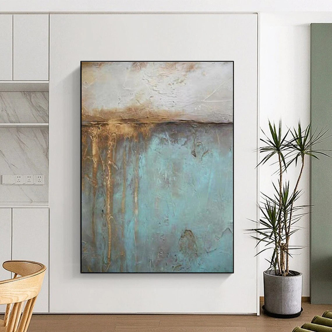 Hand-Painted Acrylic Modern Art Paintings with Teal, Brown, Beige Textured Layers - Large Contemporary Wall Art HS530