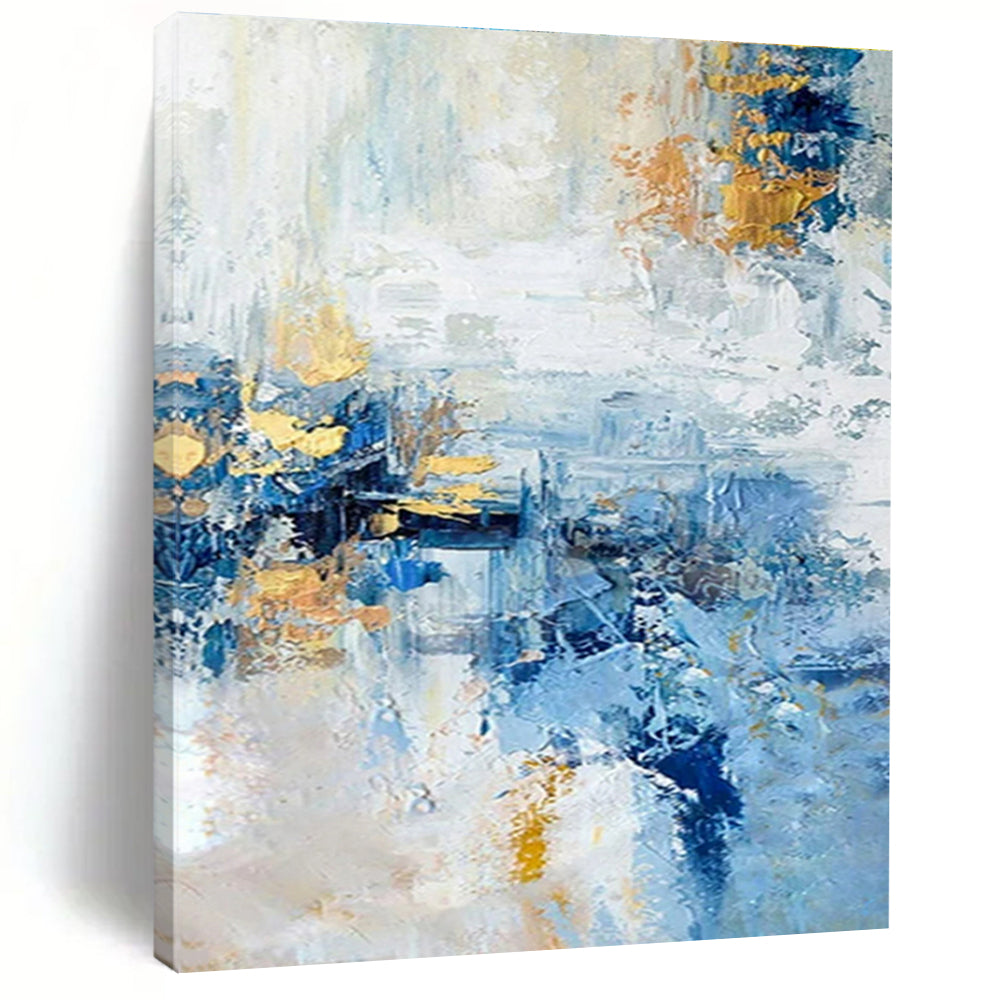 Handmade Art Cool Abstract Paintings with Blue, White, Gold Textured Layers - Acrylic Modern Art Painting HS538