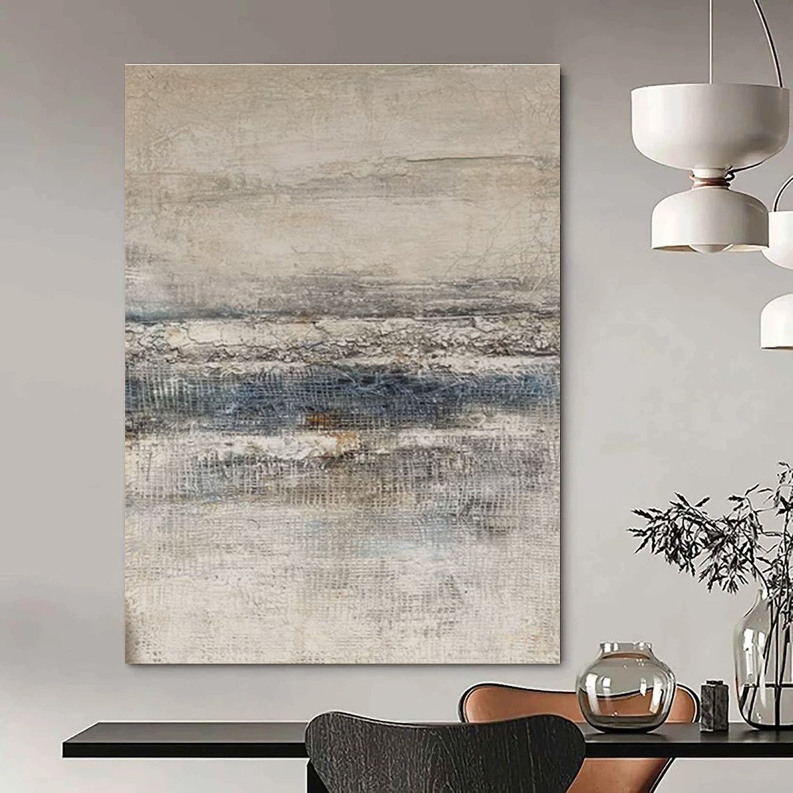 Beige, Gray Abstract Textured Art For Living Room and Bedroom WS461