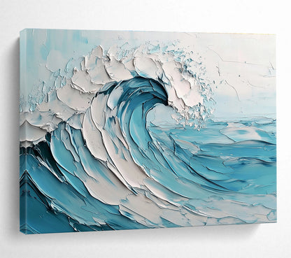 Oversized Canvas Art in Blue and White Textured Wave Abstract Style WB242