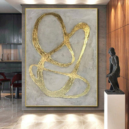 Hand Painted Art Gold and Gray Textured Abstract Art HS677