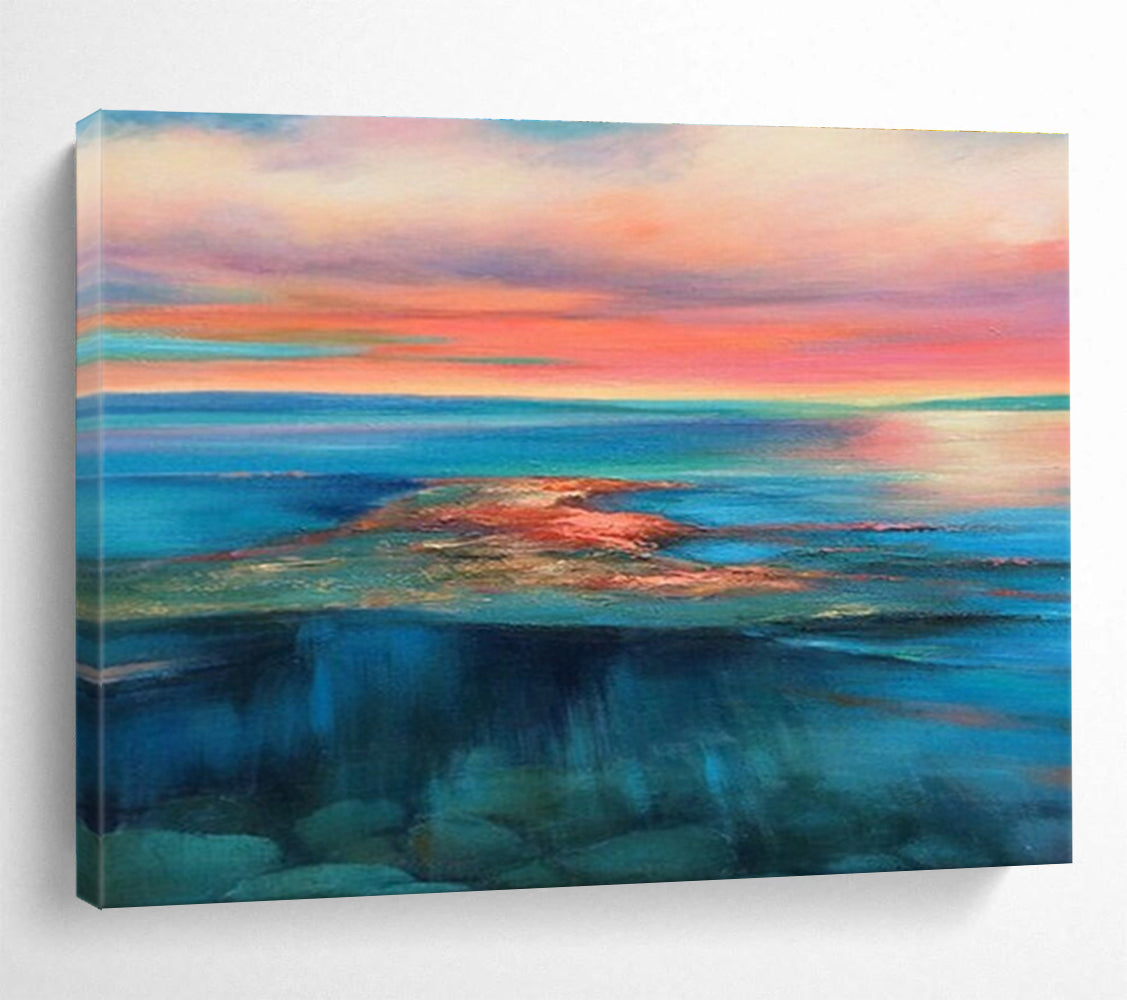 Extra Large Size Multicolor Abstract Vibrant Sunset Sea Scene, Abstract Oil Painting WB182