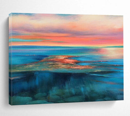 Extra Large Size Multicolor Abstract Vibrant Sunset Sea Scene, Abstract Oil Painting WB182