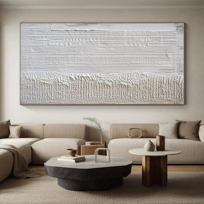 Minimalist Canvas Art White Textured Abstract Painting On Canvas HS789
