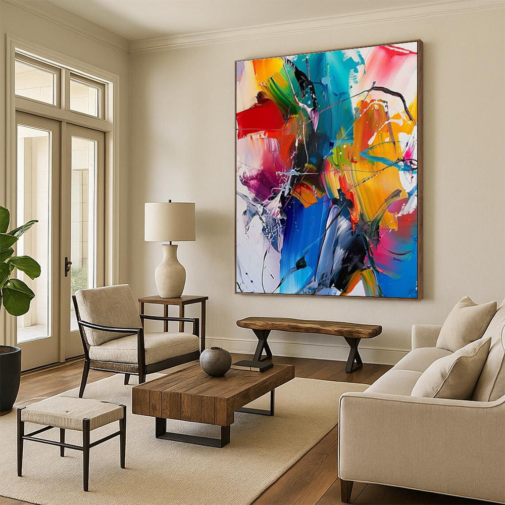Gaint Canvas Art Multicolor Gestural Abstract, Oversized Abstract Wall Art HS365