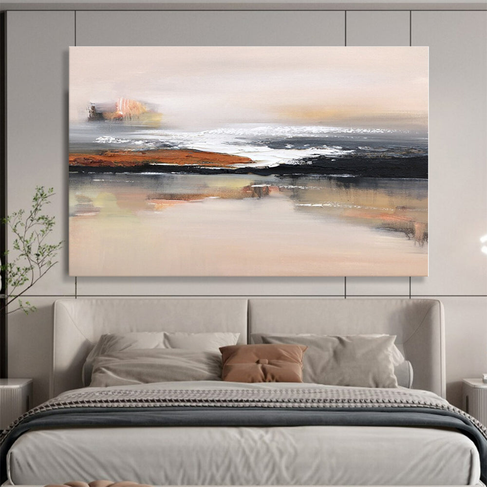 Huge Size Beige, Brown and Black Abstract Landscape Painting WB157