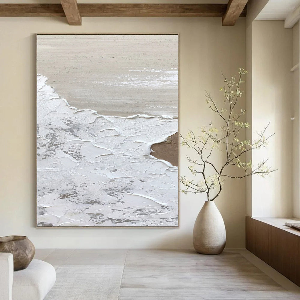 White, Beige Abstract Textured Art For Living Room and Bathroom WS457