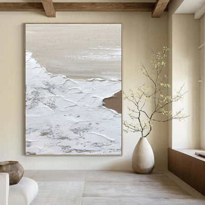 White, Beige Abstract Textured Art For Living Room and Bathroom WS457