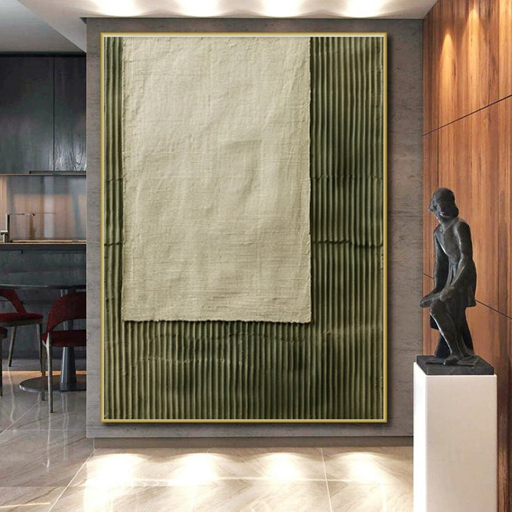 Hand Painted Art Green & Beige Textured Abstract, Acrylic Modern Art Paintings HS356
