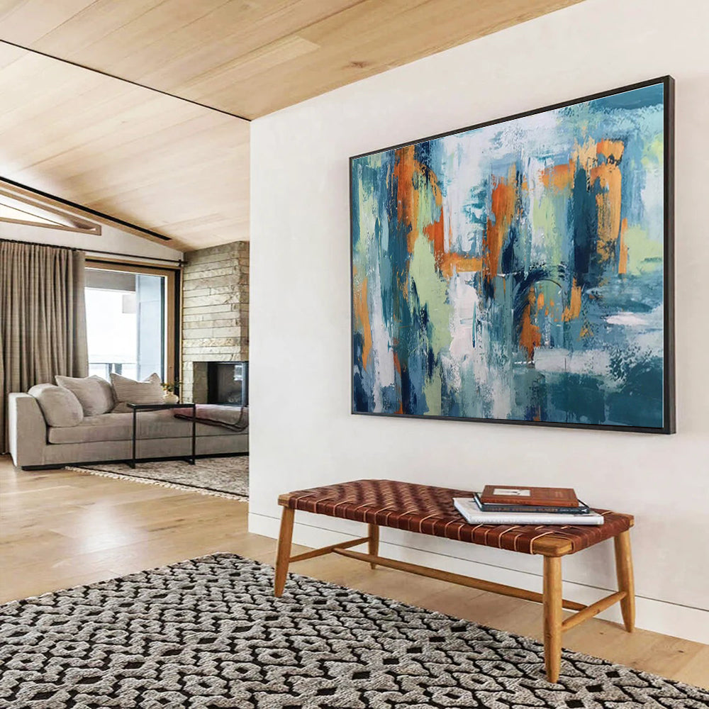 Large Size Teal, Orange and Green Abstract Urban Painting WB079