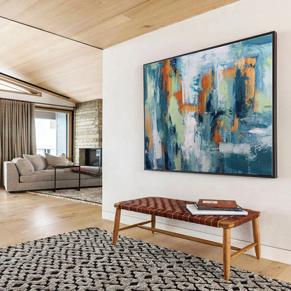Large Size Teal, Orange and Green Abstract Urban Painting WB079