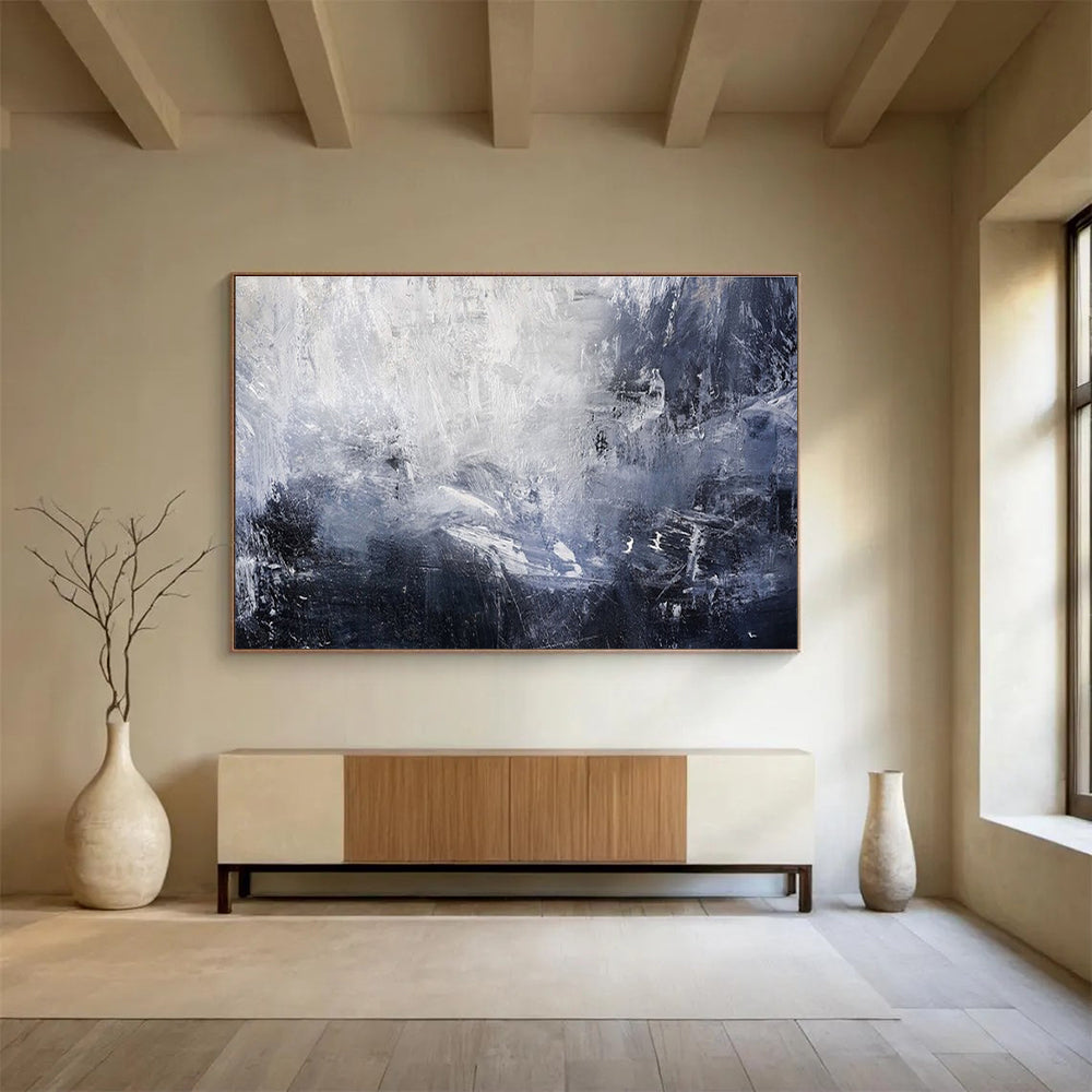Blue, Gray, White Abstract Textured Art For Sale WB388