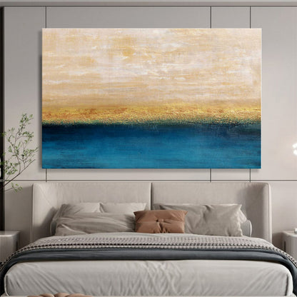 Beige, Gold, Blue Abstract Seascape Acrylic Painting WB014