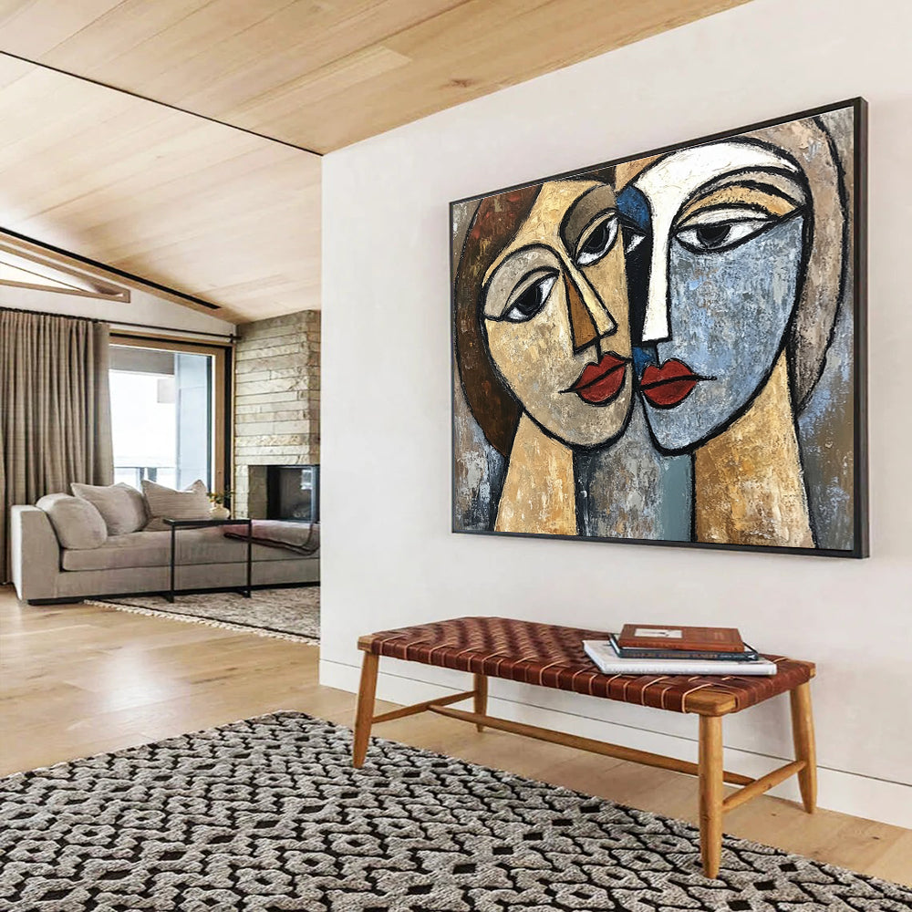 Oversized Canvas Art in Multicolor Cubist Portrait Abstract Style WB254