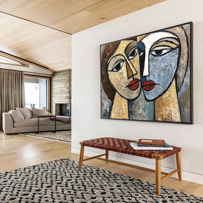 Oversized Canvas Art in Multicolor Cubist Portrait Abstract Style WB254
