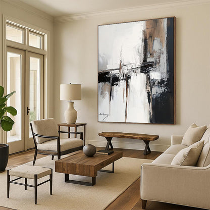 Acrylic Modern Art Paintings Beige, Black, and White Textured Abstract Painting On Canvas HS792
