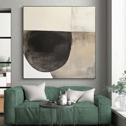 Oversized Abstract Wall Art Black, White, and Beige Abstract Organic Shape Painting For Sale HS156