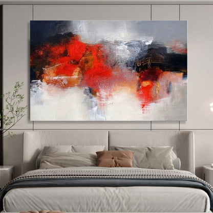 Oversized Canvas Art Red, Gray and White Abstract Expressionist Painting WB102