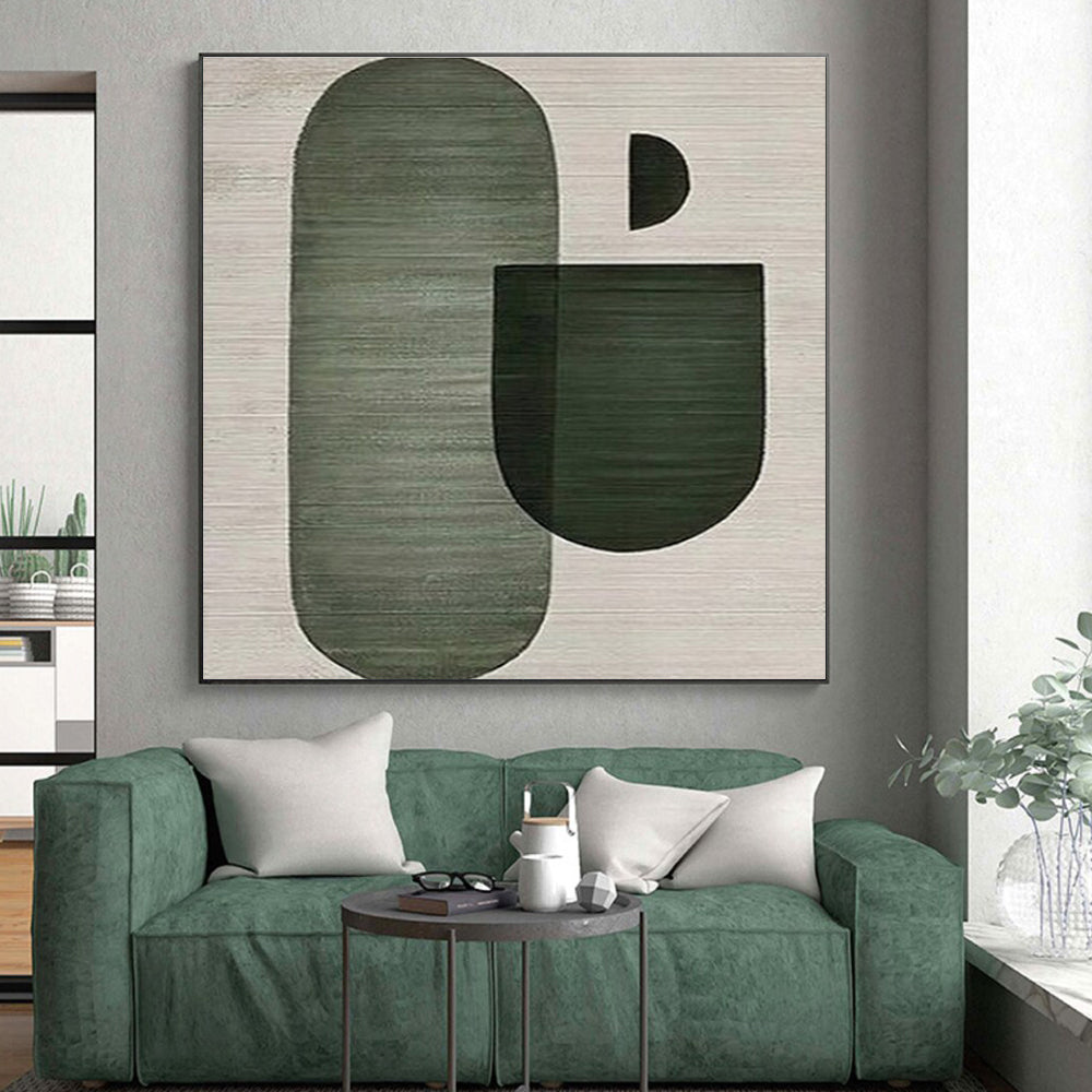 Unique Abstract Art Green Geometric Shapes Abstract Art, Minimalist Canvas Art HS554