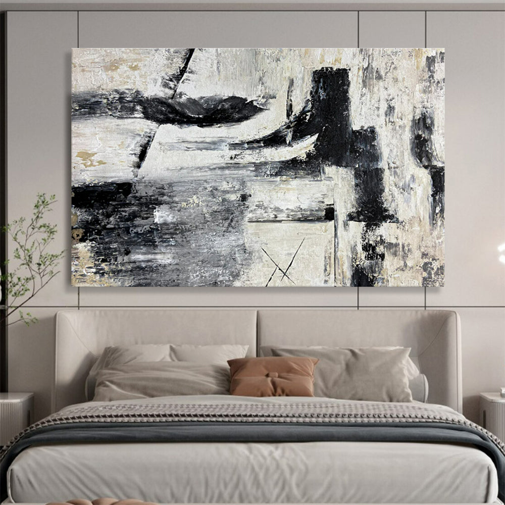 Gray, Black, Beige Abstract Textured Art For Sale WB393