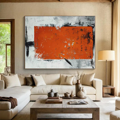 Hand Painted Art Orange & Gray Textured Abstract Geometric Block Art HS403