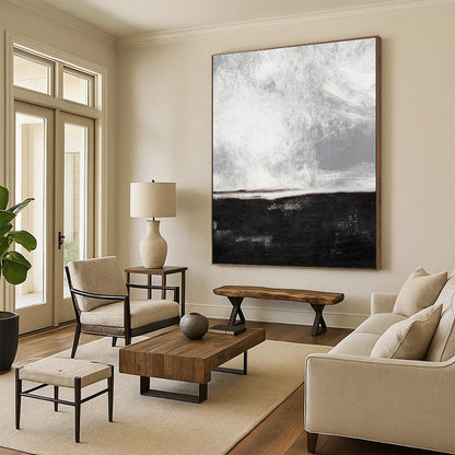Large Contemporary Wall Art Black and White Textured Abstract Art HS706