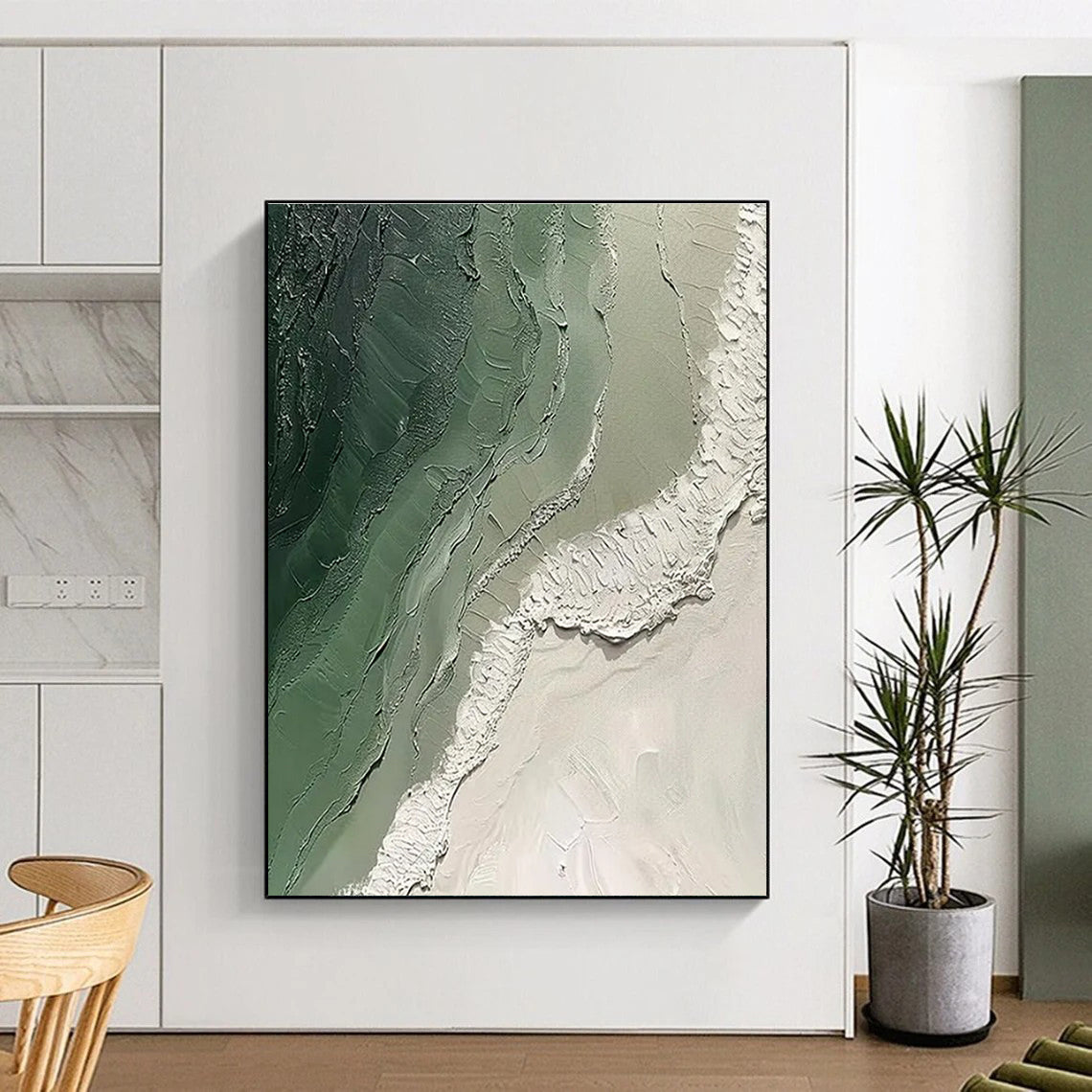 Acrylic Modern Art Paintings Green and White Textured Abstract Painting On Canvas HS816
