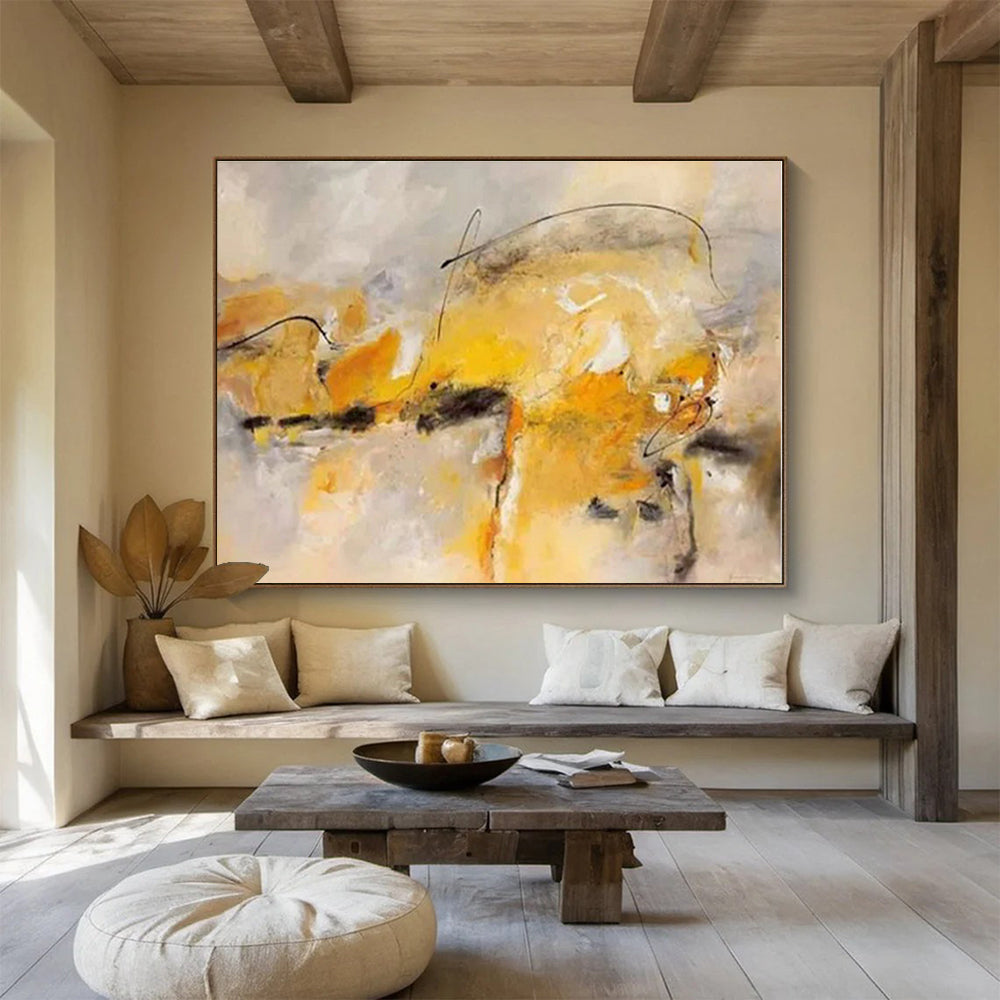 Huge Size Yellow, Gray and Black Abstract Expressionist Painting WB103