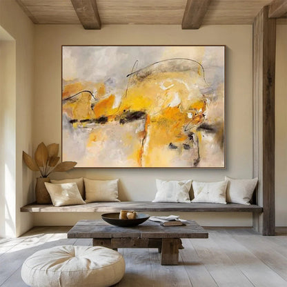 Huge Size Yellow, Gray and Black Abstract Expressionist Painting WB103