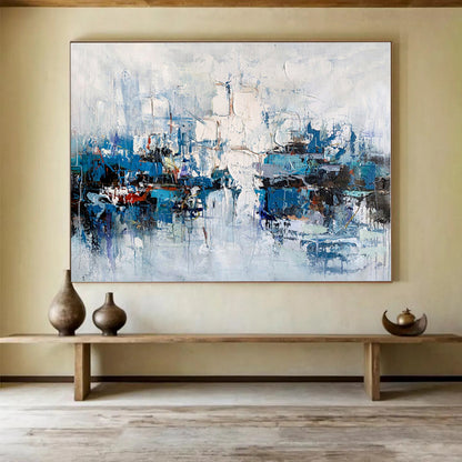 Large Size Blue and White Abstract Harbor Scene Painting WB055